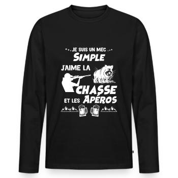 Homme Chasseur Et Apéro Humour Chasse - T-shirt manches longues Premium bio Homme - noir - Devant - Nico (187cm)