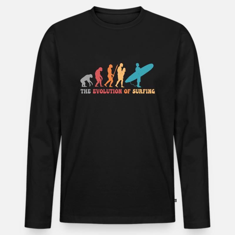 Surf-Evolution des Surfens Surfer-Humor - Männer Premium Bio Langarmshirt - Schwarz