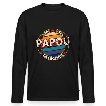 Papou le mythe la légende Cadeau super grand-père - T-shirt manches longues Premium bio Homme - noir - Devant - Nico (187cm)