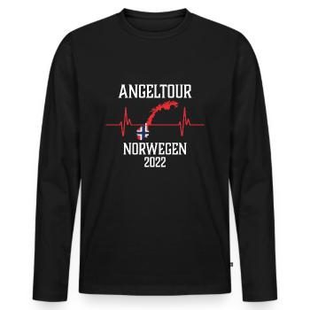 Angeltour Norwegen 2022 - Männer Premium Bio Langarmshirt - Schwarz - Vorne - Nico (187cm)