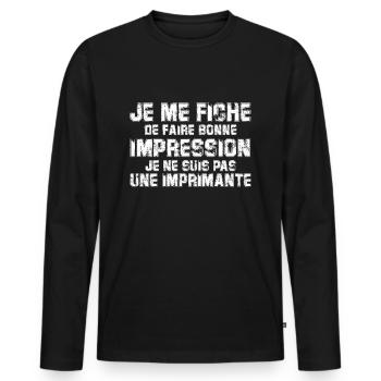 je me fiche de faire bonne impression - T-shirt manches longues Premium bio Homme - noir - Devant - Nico (187cm)