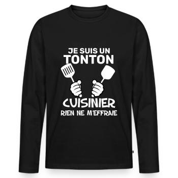 Mon Tonton Est Un Super Cuisinier - T-shirt manches longues Premium bio Homme - noir - Devant - Nico (187cm)