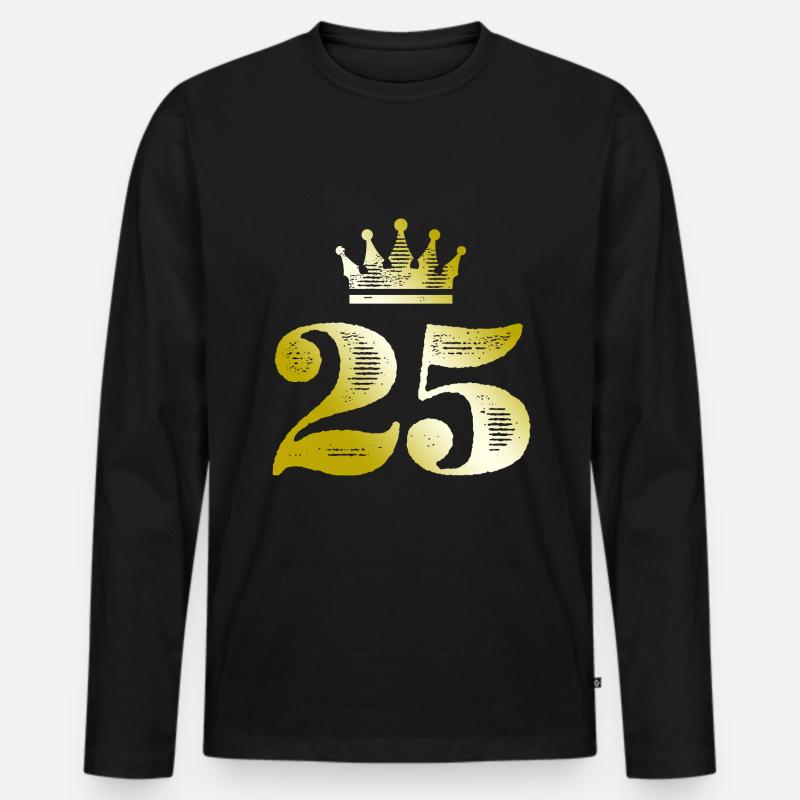 25 Zahl Krone Gold - Männer Premium Bio Langarmshirt - Schwarz