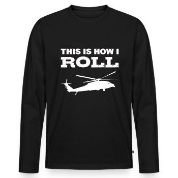 Voici comment je roule pilote d’hélicoptère - T-shirt manches longues Premium bio Homme - noir - Devant - Nico (187cm)