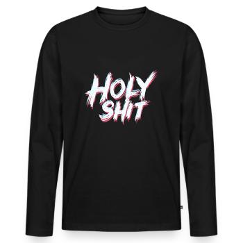 Holy Shit Naughty Funny Sayings - Men's Premium Organic Long Sleeve Shirt - black - Front - Nico (187cm)