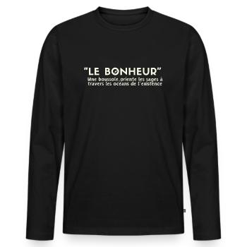 "LE BONHEUR, une boussole qui guide les sages''... - T-shirt manches longues Premium bio Homme - noir - Devant - Nico (187cm)