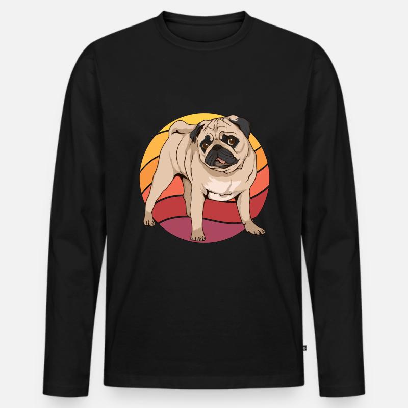 Mops Pug Retro Sunset - Männer Premium Bio Langarmshirt - Schwarz