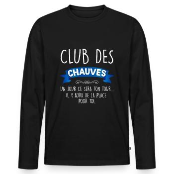 Club des chauves idée cadeau pour homme chauve - T-shirt manches longues Premium bio Homme - noir - Devant - Nico (187cm)