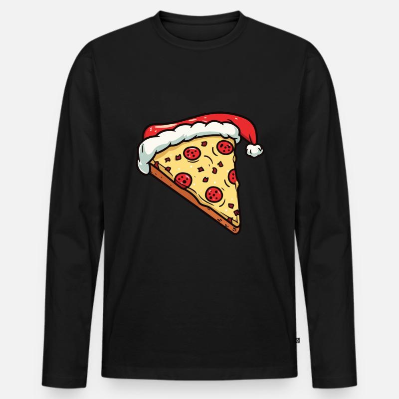 Pizza Weihnachten Comic - Männer Premium Bio Langarmshirt - Schwarz