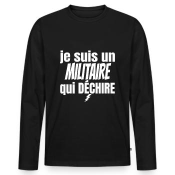 militaire qui déchire - T-shirt manches longues Premium bio Homme - noir - Devant - Nico (187cm)