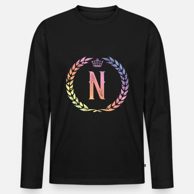 N Buchstabe Kranz - Männer Premium Bio Langarmshirt - Schwarz