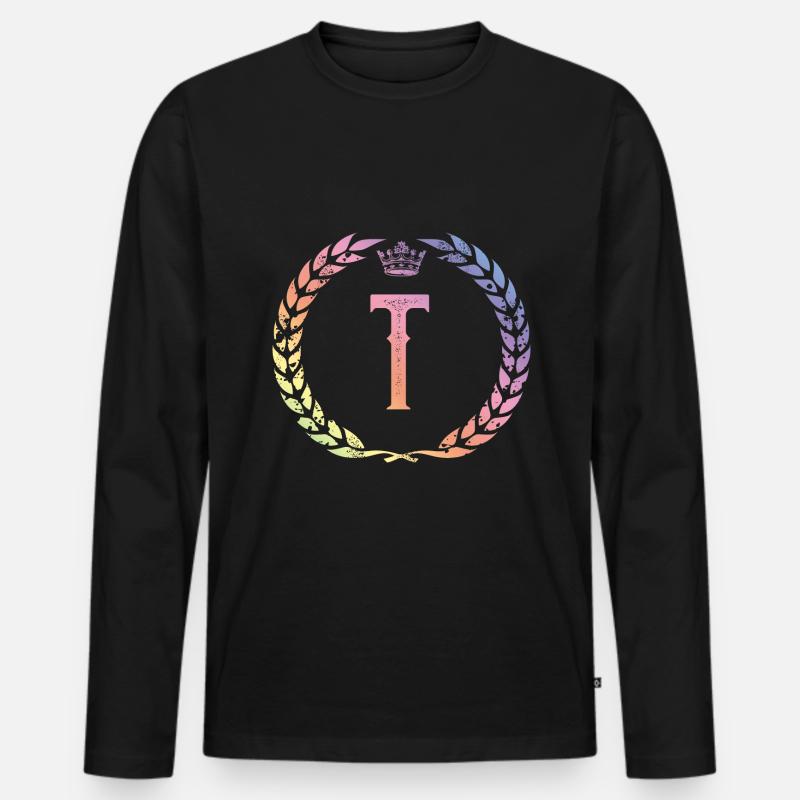 T Buchstabe Kranz - Männer Premium Bio Langarmshirt - Schwarz