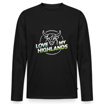 Mon bétail des Highlands J’adore Highlands - T-shirt manches longues Premium bio Homme - noir - Devant - Nico (187cm)