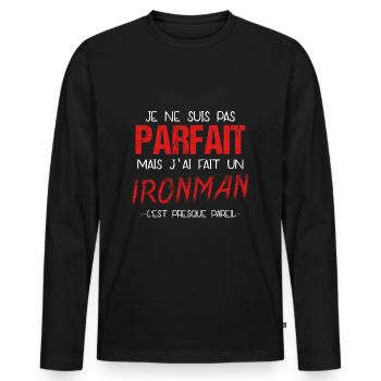 Iron Man - Homme - Triathlon - Cadeau - Parfait - T-shirt manches longues Premium bio Homme - noir - Devant - Nico (187cm)
