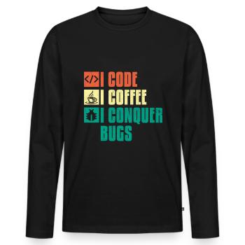 Café Codage Programmeur Codeur Développeur Nerd Coff - T-shirt manches longues Premium bio Homme - noir - Devant - Nico (187cm)