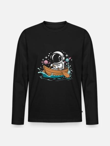 An Astronaut Boating Paddle Boat - Men's Premium Organic Long Sleeve Shirt - black
