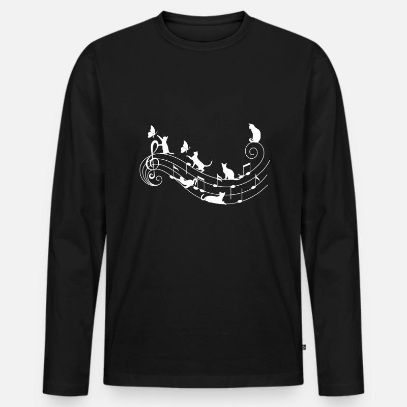 Katzen und Musik - Männer Premium Bio Langarmshirt - Schwarz