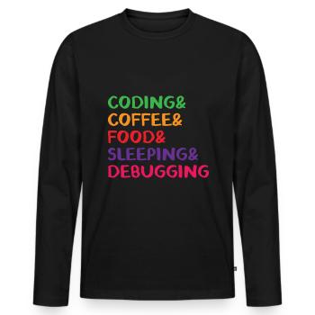 Coding Coffee Food Sleeping Debbuging Programmer C - Männer Premium Bio Langarmshirt - Schwarz - Vorne - Nico (187cm)