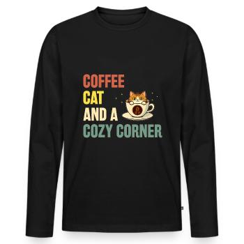 Chat de café et un coin douillet Dictons pour - T-shirt manches longues Premium bio Homme - noir - Devant - Nico (187cm)