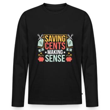Saving Cents Making Sense Couponer Shopper Save - Men's Premium Organic Long Sleeve Shirt - black - Front - Nico (187cm)