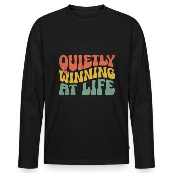 Quietly Winning At Life Sayings For Introverts - Men's Premium Organic Long Sleeve Shirt - black - Front - Nico (187cm)