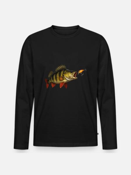 Abborre vid hugget – Rovfisk & Wobbler Design - Ekologisk långärmad premium-T-shirt herr - svart