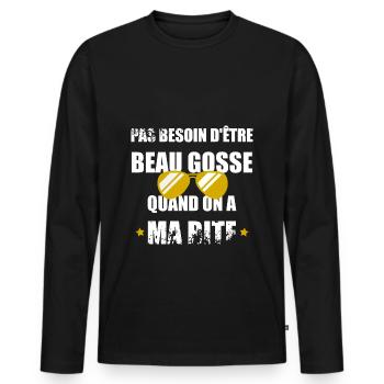 Pas besoin d'être beau gosse - T-shirt manches longues Premium bio Homme - noir - Devant - Nico (187cm)