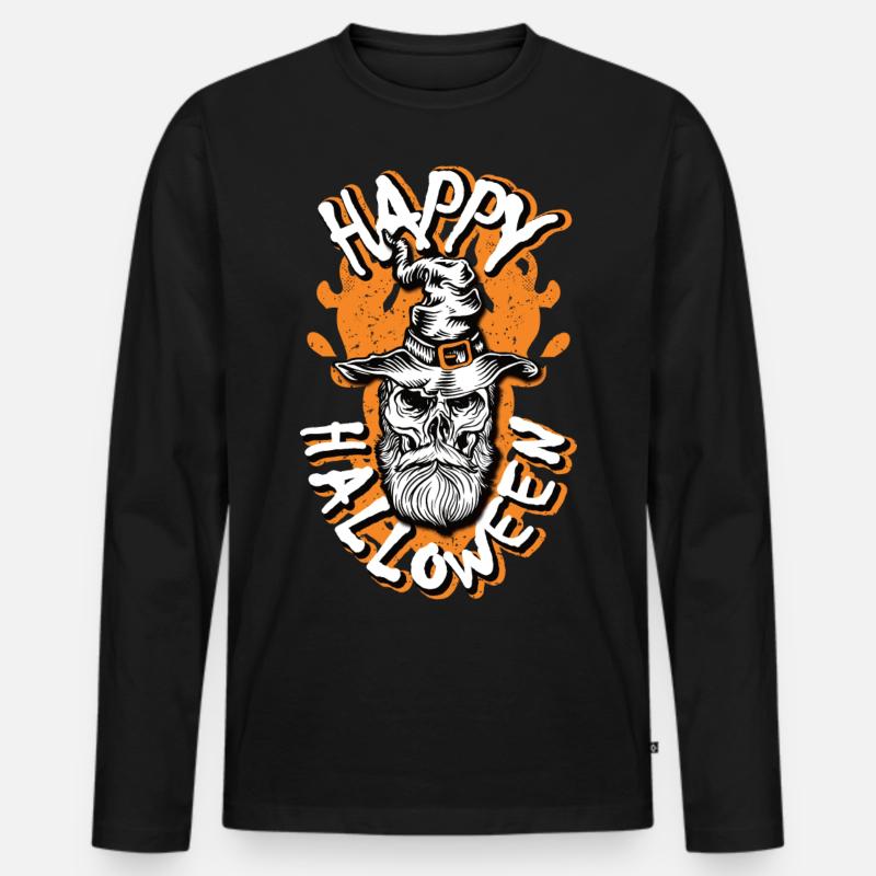 Happy Halloween Beard skull - Männer Premium Bio Langarmshirt - Schwarz
