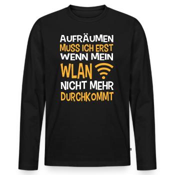 WLAN Aufräumen - Männer Premium Bio Langarmshirt - Schwarz - Vorne - Nico (187cm)