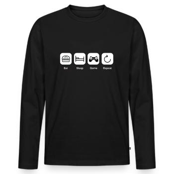 Eat sleep game repeat - Men's Premium Organic Long Sleeve Shirt - black - Front - Nico (187cm)