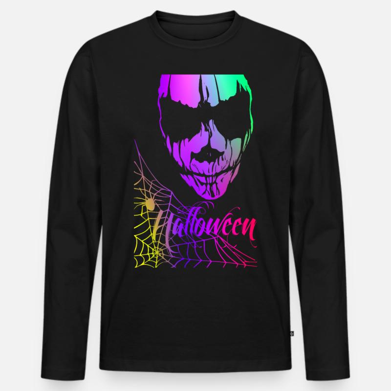 Gruseliges Halloween - Regenbogen - Männer Premium Bio Langarmshirt - Schwarz