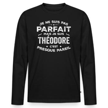 Théodore Un Prénom, Une Histoire, Une Personnalité - T-shirt manches longues Premium bio Homme - noir - Devant - Nico (187cm)