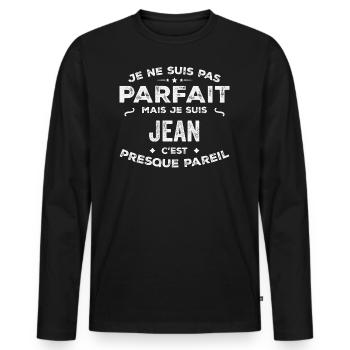 Jean A first name, a story, a personality - Men's Premium Organic Long Sleeve Shirt - black - Front - Nico (187cm)