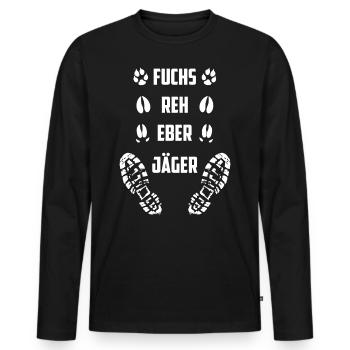 Fuchs Reh Eber Jäger Trittsiegel Fährte Jagd Wald - Männer Premium Bio Langarmshirt - Schwarz - Vorne - Nico (187cm)