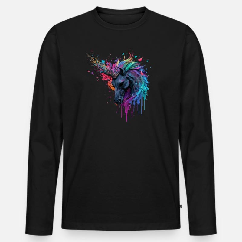 Regenbogen Einhorn - Männer Premium Bio Langarmshirt - Schwarz