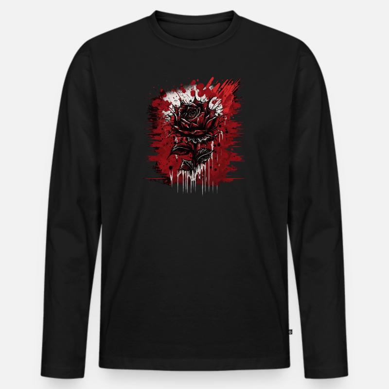 Dark Red Rose - Männer Premium Bio Langarmshirt - Schwarz