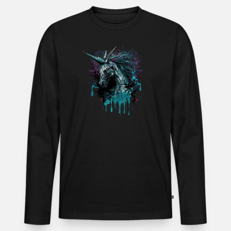 Zombie Einhorn - Männer Premium Bio Langarmshirt - Schwarz