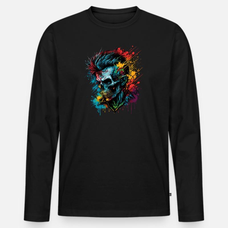 Apocalyptic Rainbow Punk Zombie - Männer Premium Bio Langarmshirt - Schwarz