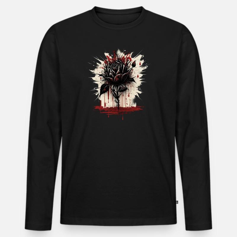 Schwarze Rose Kunst - Männer Premium Bio Langarmshirt - Schwarz