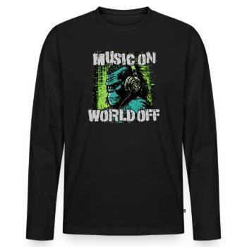 Musique allumée, monde éteint - T-shirt manches longues Premium bio Homme - noir - Devant - Nico (187cm)