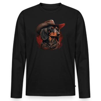 Teckel cow-boy - T-shirt manches longues Premium bio Homme - noir - Devant - Nico (187cm)
