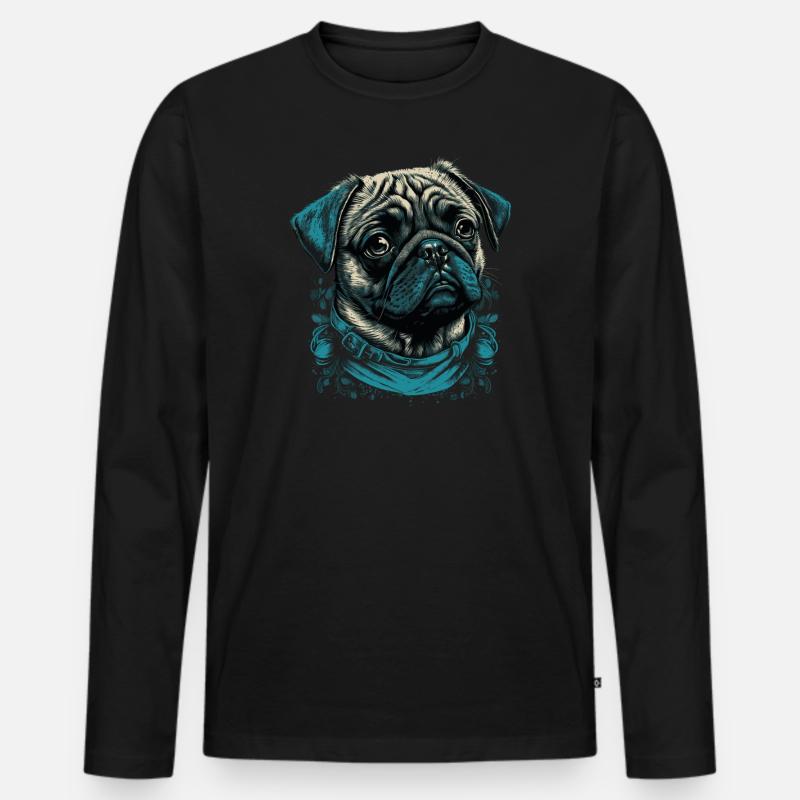Kleiner Mops Hund - Männer Premium Bio Langarmshirt - Schwarz