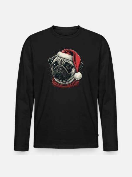 Mops xmas - Männer Premium Bio Langarmshirt - Schwarz
