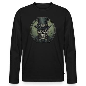 Steampunk Zombie Schädel - Männer Premium Bio Langarmshirt - Schwarz - Vorne - Nico (187cm)