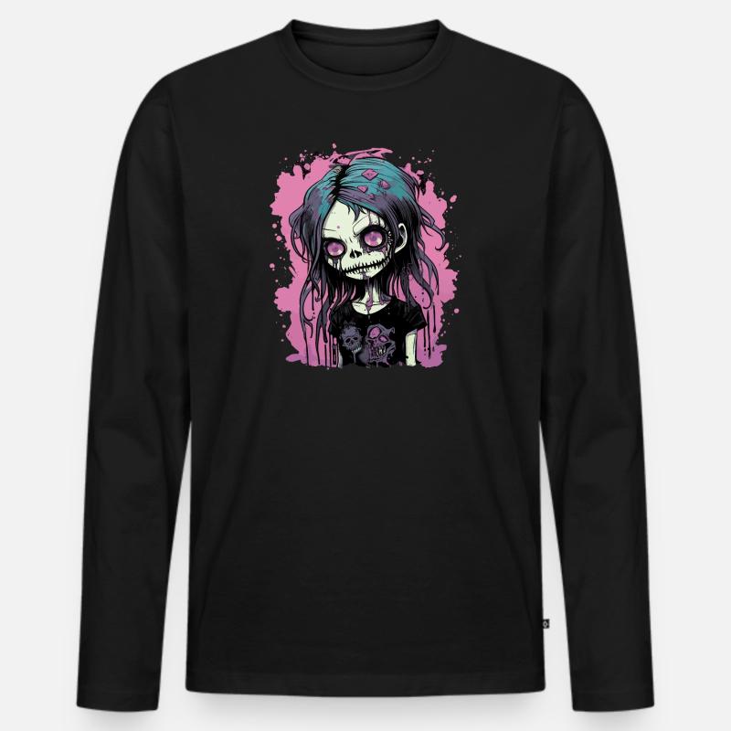 Zombie Emo Girl - Männer Premium Bio Langarmshirt - Schwarz