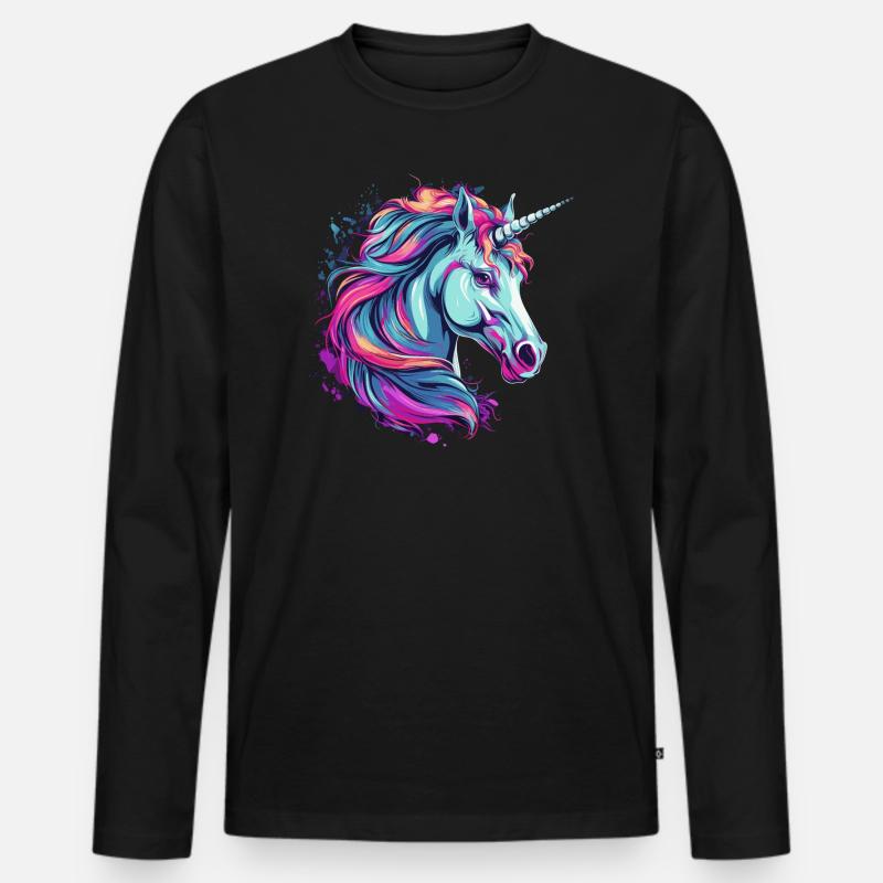 Einhorn - Männer Premium Bio Langarmshirt - Schwarz