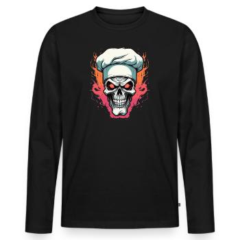 Crâne avec toque de chef - T-shirt manches longues Premium bio Homme - noir - Devant - Nico (187cm)