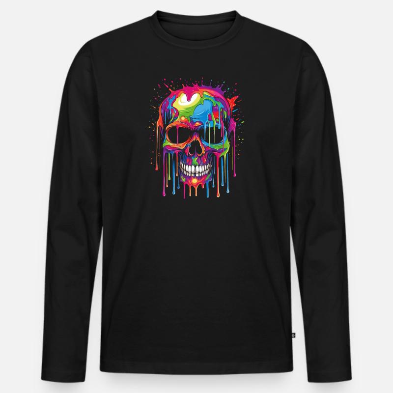 Popart Schädel - Männer Premium Bio Langarmshirt - Schwarz