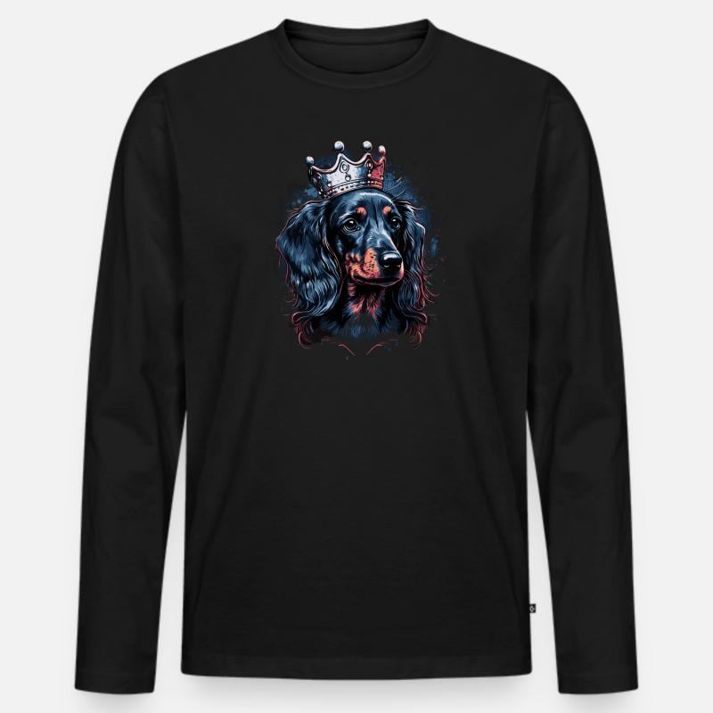 Dackel mit Krone - Männer Premium Bio Langarmshirt - Schwarz