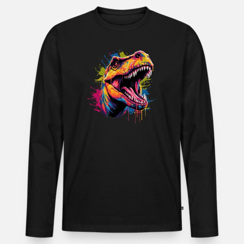 T-Rex Dinosaurier - Männer Premium Bio Langarmshirt - Schwarz
